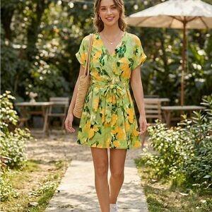 Simply Vera Vera Wang Yellow and Green Floral Wrap Coverup